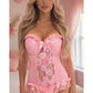 Lavish Lt Pink Lycra & Lace Hook & Eye Stretch Bustier Corset - Daisy Corsets
