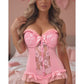 Lavish Lt Pink Lycra & Lace Hook & Eye Stretch Bustier Corset - Daisy Corsets