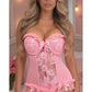 Lavish Lt Pink Lycra & Lace Hook & Eye Stretch Bustier Corset - Daisy Corsets