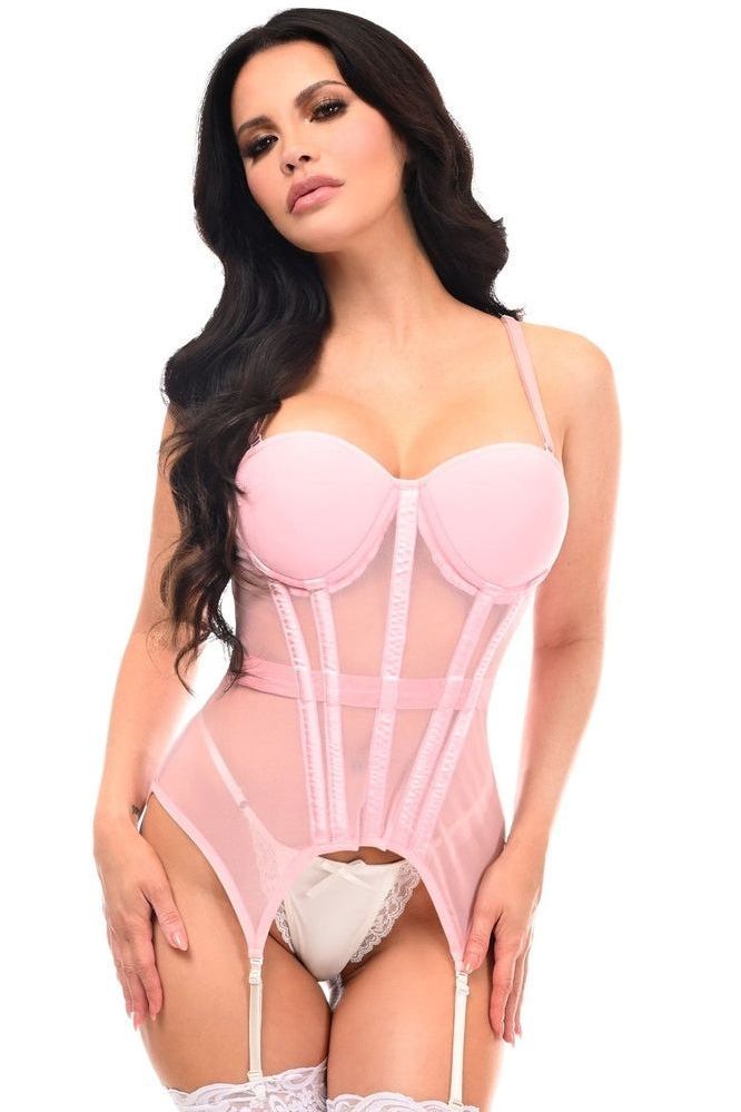 Lavish Lt Pink Mesh Underwire Bustier Corset w/Garters - Daisy Corsets