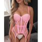 Lavish Lt Pink Mesh Underwire Bustier Corset w/Garters - Daisy Corsets