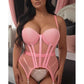 Lavish Lt Pink Mesh Underwire Bustier Corset w/Garters - Daisy Corsets