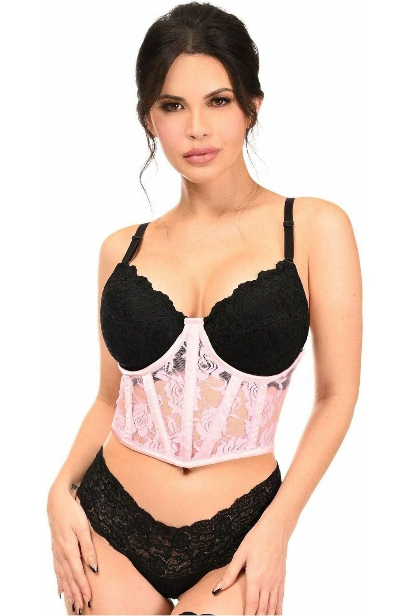 Lavish Lt Pink Sheer Lace Underwire Waist Cincher Corset - Daisy Corsets Hip Crypt