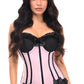 Lavish Lt Pink w/Black Lycra Hook & Eye Stretch Bustier Corset - Daisy Corsets