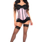 Lavish Lt Pink w/Black Lycra Hook & Eye Stretch Bustier Corset - Daisy Corsets