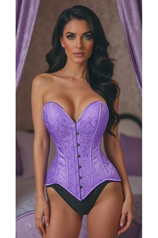Lavish Lt Purple Brocade Overbust Corset W/Busk Closure - Daisy Corsets