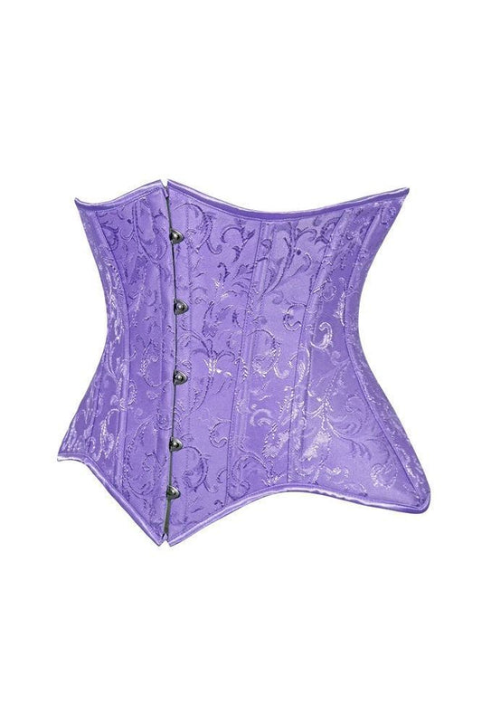 Lavish Lt Purple Brocade Waist Cincher Under Bust Corset w/Front Busk Closure - Daisy Corsets