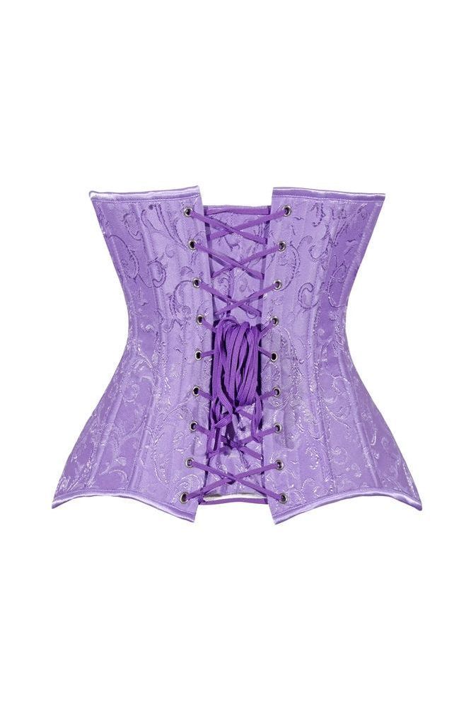 Lavish Lt Purple Brocade Waist Cincher Under Bust Corset w/Front Busk Closure - Daisy Corsets