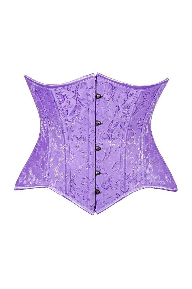 Lavish Lt Purple Brocade Waist Cincher Under Bust Corset w/Front Busk Closure - Daisy Corsets