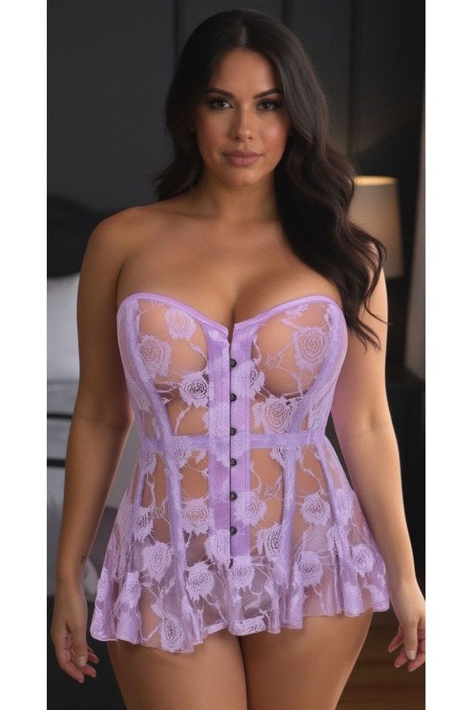Lavish Lt Purple Sheer Lace Corset Dress - Daisy Corsets