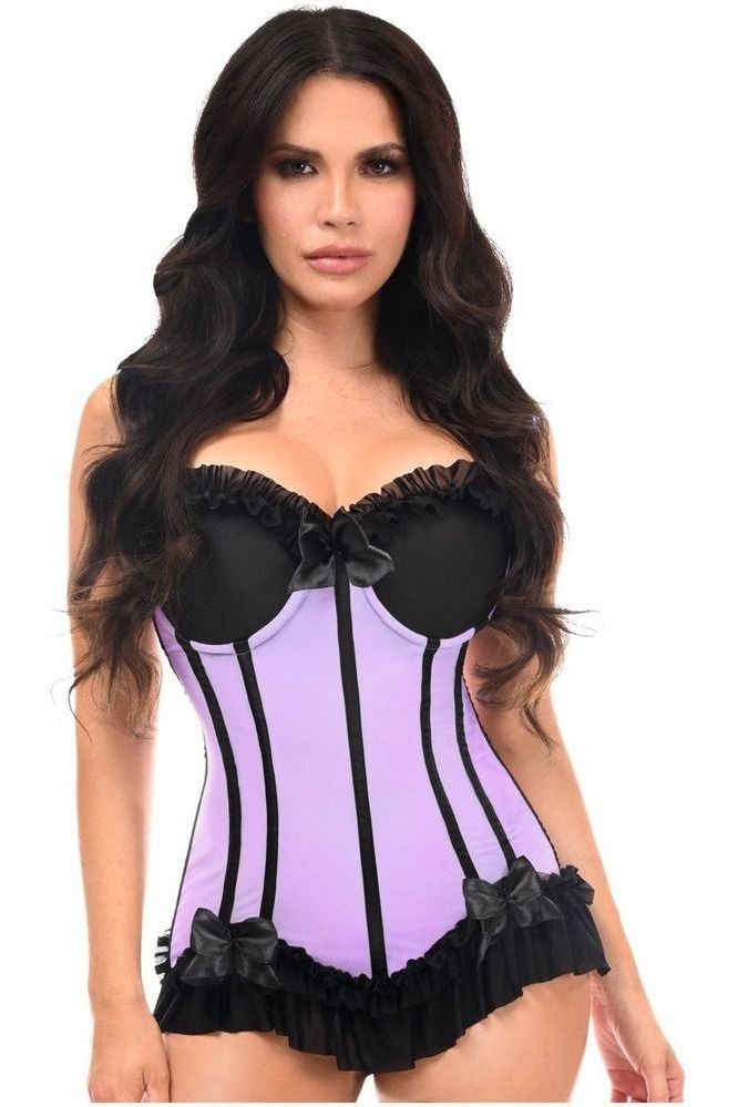 Lavish Lt Purple w/Black Lycra Hook & Eye Stretch Bustier Corset - Daisy Corsets