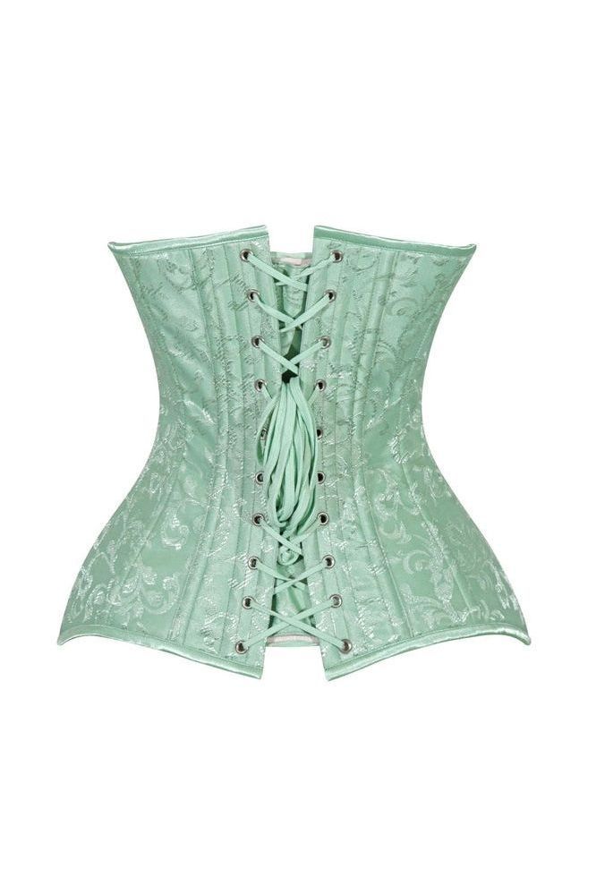Lavish Mint Green Brocade Overbust Corset W/Busk Closure - Daisy Corsets