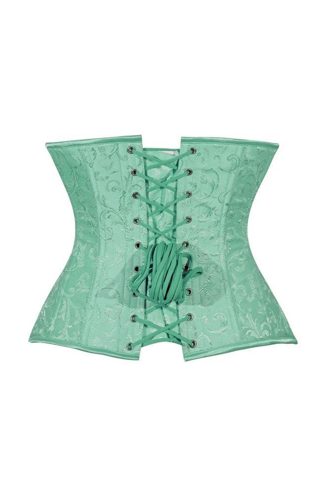 Lavish Mint Green Brocade Waist Cincher Under Bust Corset w/Front Busk Closure - Daisy Corsets
