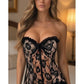 Lavish Nude w/Black Lace & Lycra Hook & Eye Stretch Bustier Corset - Daisy Corsets
