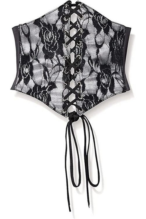 Lavish White w/Black Lace Overlay Corset Belt Cincher - Daisy Corsets