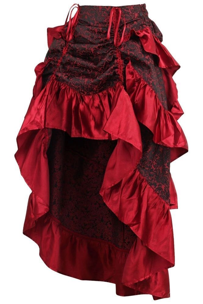 Red Brocade Adjustable High Low Bustle Skirt - Daisy Corsets
