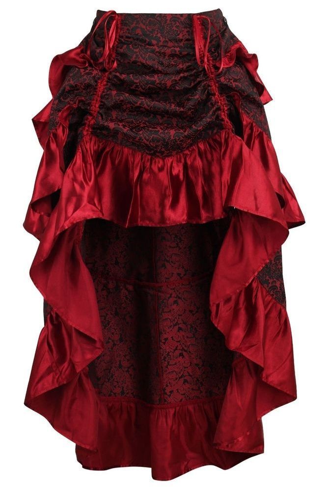 Red Brocade Adjustable High Low Bustle Skirt - Daisy Corsets