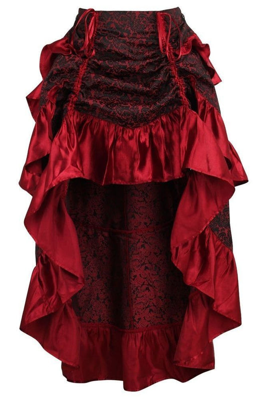 Red Brocade Adjustable High Low Bustle Skirt - Daisy Corsets