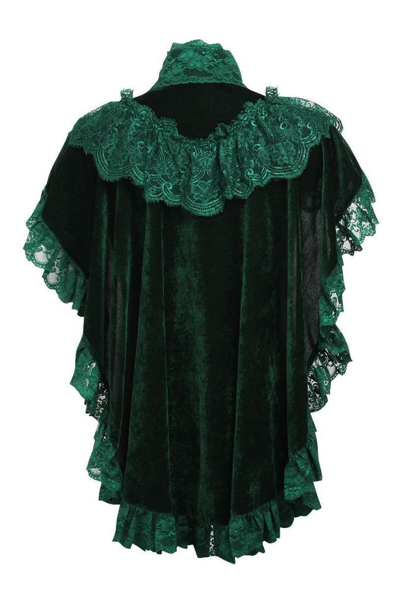 Tapered Dark Green Velvet & Lace Capelet - Daisy Corsets