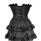 Top Drawer 2 PC Black Satin Steel Boned Burlesque Corset & Black Satin Skirt Set - Daisy Corsets