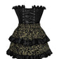 Top Drawer 2 PC Black Satin Steel Boned Burlesque Corset & Gold Brocade Skirt Set - Daisy Corsets