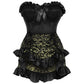 Top Drawer 2 PC Black Satin Steel Boned Burlesque Corset & Gold Brocade Skirt Set - Daisy Corsets