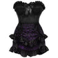 Top Drawer 2 PC Black Satin Steel Boned Burlesque Corset & Purple Brocade Skirt Set - Daisy Corsets