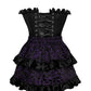 Top Drawer 2 PC Black Satin Steel Boned Burlesque Corset & Purple Brocade Skirt Set - Daisy Corsets