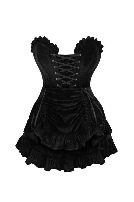 Top Drawer 2 PC Black Velvet Lace - Up Corset & Skirt Set - Daisy Corsets