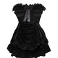 Top Drawer 2 PC Black Velvet Steel Boned Burlesque Corset & Skirt Set - Daisy Corsets
