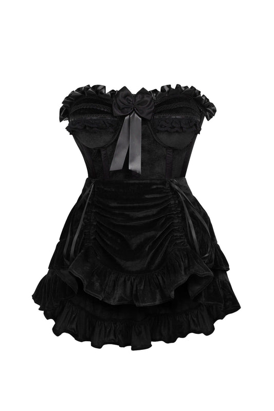 Top Drawer 2 PC Black Velvet Steel Boned Burlesque Corset & Skirt Set - Daisy Corsets