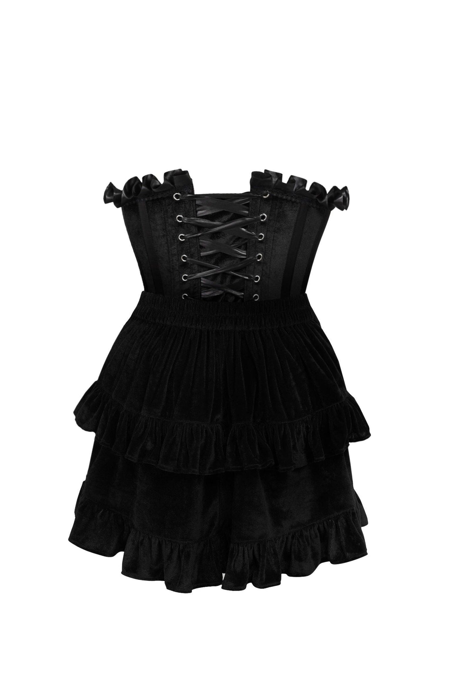 Top Drawer 2 PC Black Velvet Steel Boned Burlesque Corset & Skirt Set - Daisy Corsets