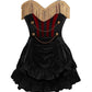 Top Drawer 2 PC Burlesque Black & Dark Red Steel Boned Corset w/Gold Fringe & Skirt Set - Daisy Corsets