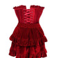 Top Drawer 2 PC Dark Red Velvet Lace - Up Corset & Skirt Set - Daisy Corsets