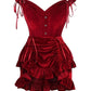 Top Drawer 2 PC Dark Red Velvet Steel Boned Corset & Skirt Set - Daisy Corsets