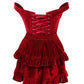 Top Drawer 2 PC Dark Red Velvet Steel Boned Corset & Skirt Set - Daisy Corsets