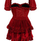 Top Drawer 2 PC Dark Red Velvet Steel Boned Corset w/sleeves & Skirt Set - Daisy Corsets