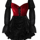 Top Drawer 2 PC Dark Red Velvet Steel Boned Corset w/Sleeves & Skirt Set - Daisy Corsets