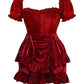 Top Drawer 2 PC Dark Red Velvet Steel Boned Corset w/sleeves & Skirt Set - Daisy Corsets