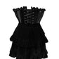 Top Drawer 2 PC Steel Boned Black Mesh & Velvet Underwire Bustier Corset & Skirt Set - Daisy Corsets
