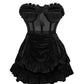 Top Drawer 2 PC Steel Boned Black Mesh & Velvet Underwire Bustier Corset & Skirt Set - Daisy Corsets