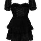 Top Drawer 2 PC Steel Boned Black Velvet Overbust Corset w/Sleeves & Skirt Set - Daisy Corsets