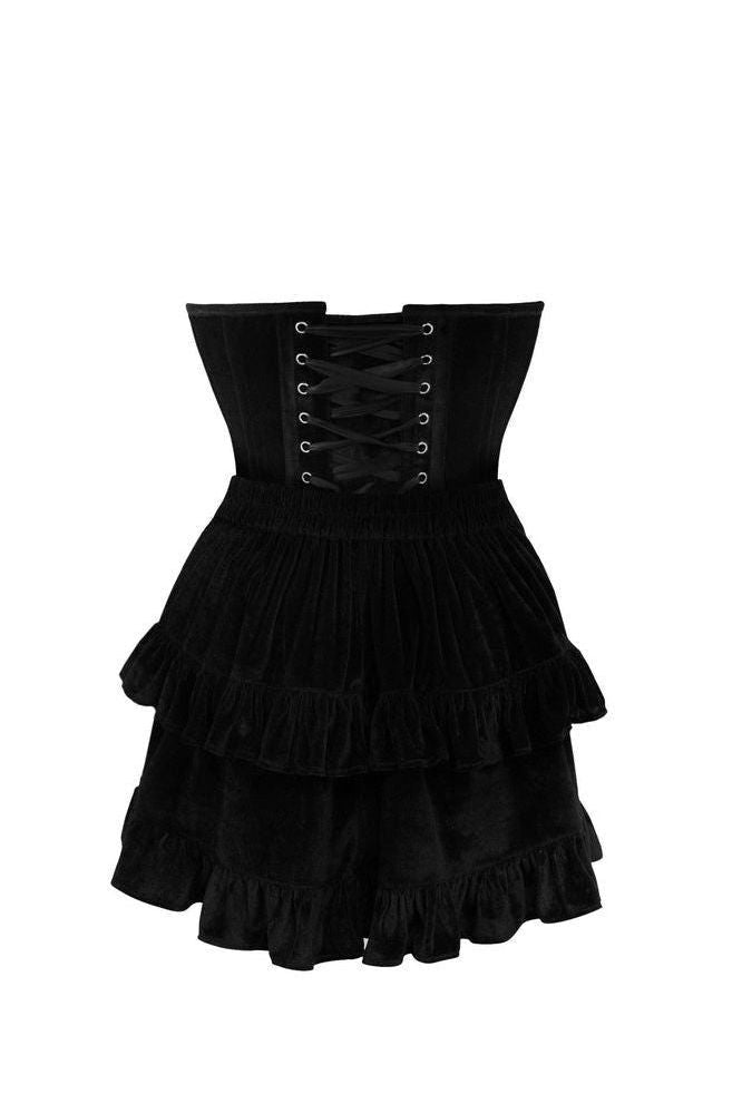 Top Drawer 2 PC Steel Boned Black Velvet Plunge Corset & Skirt Set - Daisy Corsets