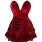 Top Drawer 2 PC Steel Boned Dark Red Velvet Plunge Corset & Skirt Set - Daisy Corsets