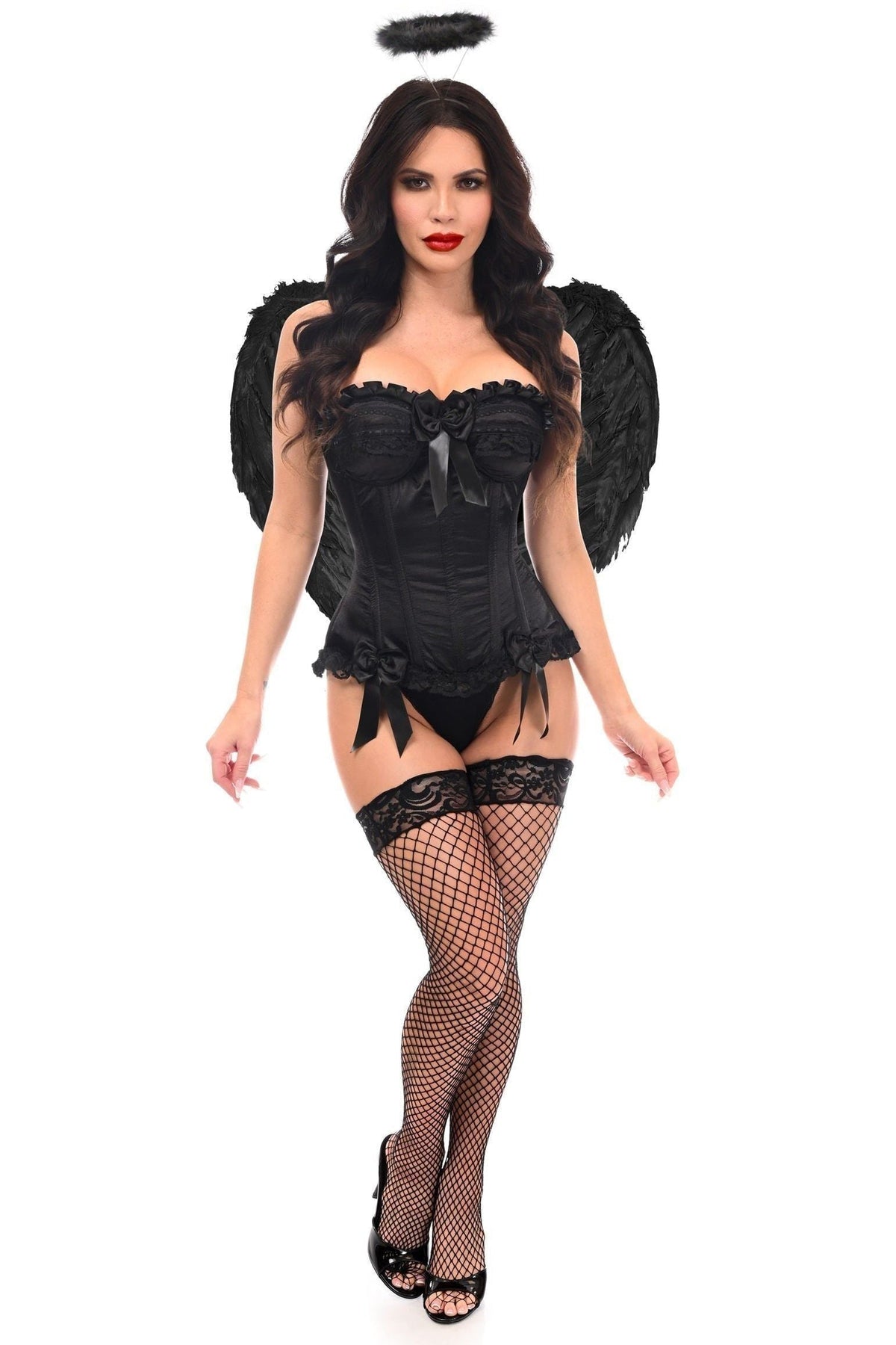 Top Drawer 3 PC Black Burlesque Dark Angel Corset Costume - Daisy Corsets