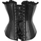 Top Drawer Black Faux Leather & Black Lace Trim Lace - Up Steel Boned Corset - Daisy Corsets