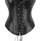 Top Drawer Black Faux Leather & Black Lace Trim Lace - Up Steel Boned Corset - Daisy Corsets