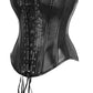 Top Drawer Black Faux Leather & Black Lace Trim Lace - Up Steel Boned Corset - Daisy Corsets