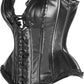 Top Drawer Black Faux Leather & Lace Trim Steel Boned Corset - Daisy Corsets