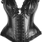 Top Drawer Black Faux Leather & Lace Trim Steel Boned Corset - Daisy Corsets